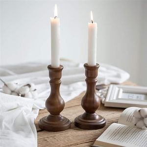 Ensemble de porte-bougies coniques en bois faits à la main, style rustique, pour mariage, table à manger, décoration intérieure - Product Image 1