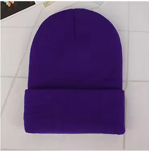 หมวกบีนนี่สีม่วง 100% อะคริลิก ถักนิตติ้ง หมวกไหมพรมฤดูหนาว แบบยูนิเซ็กซ์ สีพื้น สไตล์ลำลอง สำหรับผู้ใหญ่ ขนาด 56-58 ซม. หมวกบีนนี่สำหรับผู้ชาย - Product Image 1