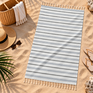 Toallas de playa Fouta a rayas 100% algodón OEM para uso multipropósito, toalla Hammam, tamaño personalizado, exportador en India. - Product Image 5