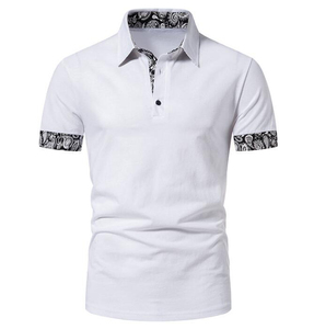 Polo de manga corta blanco para hombre con puños y cuello con estampado de Paisley, informal, de punto, de algodón, transpirable, de corte regular - Product Image 1