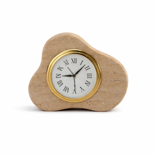 Horloge de bureau en marbre de luxe, accents en laiton modernes, formes géométriques, décoration unique pour la maison, le bureau ou le salon. - Product Image 6