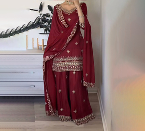 New Fashionable Look <b>Top</b> Sharara Suit and Dupatta With Heavy Embroidery <b>Sequin</b> Work Sharara Set <b>Party</b> Wear at Wholesale Price - Product Image 1