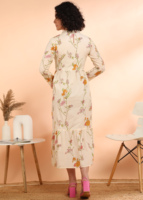 Robe midi évasée imprimée 100 % coton pour femme, séchage rapide, style décontracté, mode estivale, tenue quotidienne moderne, col roulé