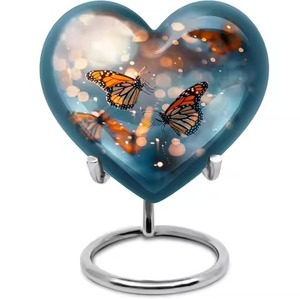 Urna Conmemorativa de Aluminio con Forma de Corazón y Base Metálica, Urna Funeraria Resistente en Forma de Corazón para Cenizas Humanas de Adultos, Recipiente Decorativo - Product Image 2