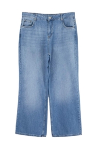 Jean en denim déchiré taille haute à jambe large pour femme, coupe décontractée, longueur intégrale, style vintage, en coton - Product Image 6