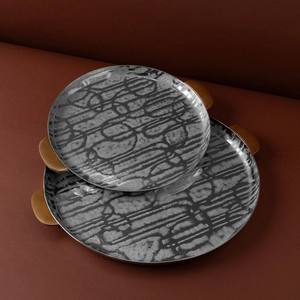 Handcrafted Aluminium Abstract Square Decorative Tray <b>Green</b> Floral Border <b>Microwave</b> Safe Modern Living Room Centerpiece Ramadan - Product Image 1