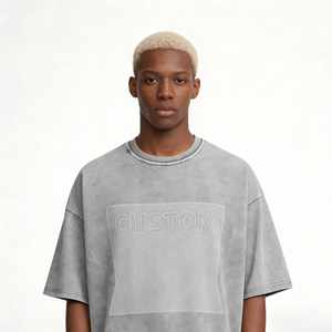 T-shirt Homme Oversize en Coton Délavé à l'Acide, Col Rond, Style Vintage Streetwear Décontracté, Tendance du Marché Américain - Product Image 2