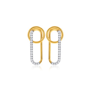 Boucles d'oreilles en or jaune 18 carats style trombone avec diamants de laboratoire pour femme, idéales pour le bureau moderne, vente en gros de bijoux fins - Product Image 1