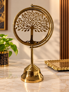 Luxury <b>Gold</b> Metal Tree of Life Tabletop Sculpture Intricate Leaf Design <b>Decorative</b> Stand for Elegant <b>Living</b> <b>Room</b> Office Interior - Product Image 2