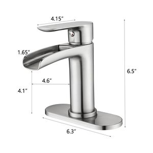 Rubinetto Monocomando a Cascata per Bagno, 1-3 Fori, con Piastra di Fissaggio Solida e Troppopieno, per Lavabo - Product Image 5
