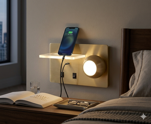 Modern LED Wall Lamp with Glass Shelf <b>USB</b>-<b>C</b> Port Warm White Round Shade On/Off <b>Switch</b> OEM/ODM Lumetal Vietnam - Product Image 2