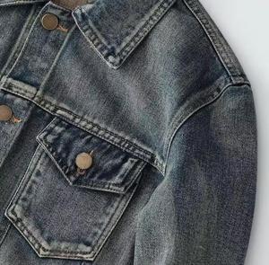 Unisex Washed Denim <b>Racer</b> <b>Jacket</b> Regular Fit Hooded Collar Zipper Closure Solid Color Polyester Waterproof Winter Sporty Style - Product Image 3