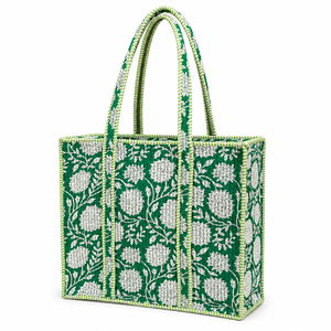 Le Souvenirs Green Floral Printed <b>Canvas</b> <b>Tote</b> Bag Insulated Shopping Bag Fashion Style Lightweight Zipper Closure All Seasons - Product Image 1