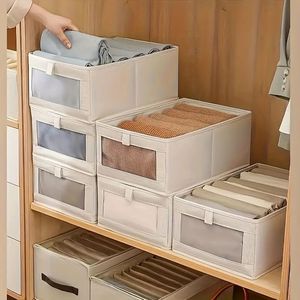 Nano bianco stile lino pieghevole contenitore per vestiti pesante Organizer impilabile armadio sotto il letto mensola del guardaroba - Product Image 2