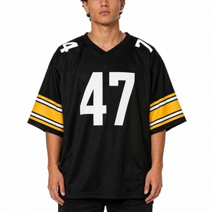 Men's <b>Black</b> American <b>Football</b> Jersey V-Neck Short Sleeve Number 47 Screen Printed Polyester Apparel Regular Fit All Seasons - Product Image 1