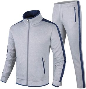Survêtement gris bleu pour homme avec col montant zippé, vêtement de sport décontracté pour l'automne, mélange polyester-coton, coupe régulière - Product Image 1