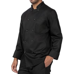 Vêtements de chef en polyester noir de haute qualité sur mesure, uniforme de cuisine, veste de pâtissier, uniforme de chef d'hôtel - Product Image 1