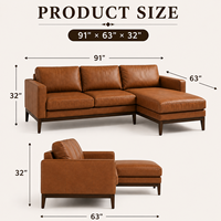 Canapé modulaire en cuir véritable classique et moderne en forme de L, chaise longue, salon d'appartement, hôtel, villa, durable, rembourré