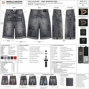 Legacy Newspaper Print Y2K Denim Jorts Washed Grey Streetwear Shorts Men Low MOQ Wholesale Supplier - Product Image 4