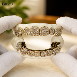 Grillz en Moissanite, taille brillant rond, micro-incrustation de diamants, unisexe, plaqué or 10K, bijoux de fête - Product Image 1