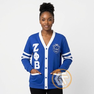 GREEK TREASURES เสื้อคาร์ดิแกนไหมพรมปักลายสำหรับผู้หญิง Zeta Phi Beta รุ่นขายดี ราคาประหยัด แบบสั่งทำพิเศษ แห้งเร็ว คอวี สำหรับฤดูหนาว - Product Image 2