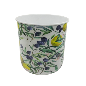 Pot de fleurs en fer méditerranéen avec motif d'olives et de citrons, finition émaillée, pot de plantes d'intérieur, ensemble décoratif en fer, lot de 2, métal - Product Image 1