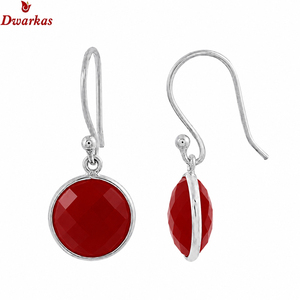 Boucles d'oreilles artisanales en argent sterling 925 avec pierre précieuse onyx rouge, pendantes, pour mariage ou fête - Product Image 1