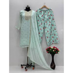 Hermoso Conjunto de Fiesta con Top y Pantalón y Elegante Dupatta Talla XL - Product Image 1