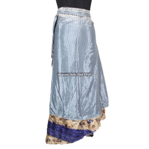 New Double Layer Magic Desi Sari Silk Wrap <b>Skirts</b> Women Wear Vintage Silk Sari Long Length Wrap Around <b>Skirt</b> 2 Layer Saree <b>Boho</b> - Product Image 1