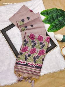 Hermoso Sari de Seda con Tejido Resham, Estampado Floral en Toda la Prenda y Borde con Pallu Floral Tejido con Meena, Proveedor Indio - Product Image 6