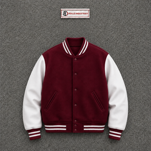 Chaqueta Varsity para Hombre de Calidad al por Mayor, Color Granate y Blanco, Cuello Vuelto Casual, Cierre de Botón Sencillo, Corte Regular, Poliéster y Algodón - Product Image 5