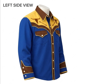 Camisa Vaquera Unisex de Manga Larga con Bordado Rodeo, Estilo Vintage Casual, Corte Ajustado, Ribete en Contraste, Personalizable OEM - Product Image 3