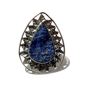 Natural Lapis Lazuli Druzy Gemstone <b>Ring</b> <b>925</b> Sterling <b>Silver</b> Handmade Pear Shape Luxury Collet Setting Third Party <b>Ring</b> - Product Image 1