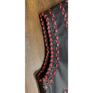 Custom Genuine Cowhide <b>Leather</b> Braided Biker Vest <b>Men's</b> Black Red Handwoven Motorcycle Zip Front Riding <b>Waistcoat</b> Premium - Product Image 5