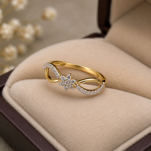 Bague de fiançailles en moissanite plaqué rhodium couleur or, motif fleur infinie, sertie de griffes, pour femme, cadeau, mariage, fête - Product Image 5