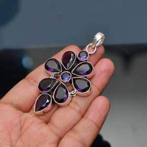 NIKHIL GEMS Grand pendentif en améthyste en argent sterling, fait main, vintage, élégant, bijou de déclaration, cadeau de fiançailles, unisexe - Product Image 6