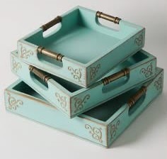 Luxury Decorative MDF Turquoise Wooden Serving Tray <b>With</b> Handles Hand Painted Nesting <b>Storage</b> Display Tray For <b>Coffee</b> <b>Table</b> Use - Product Image 2