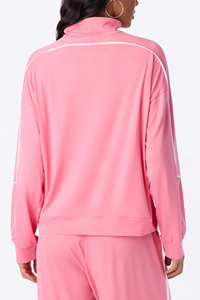 Women's Pink Tracksuit Set Full <b>Zip</b> Hoodie line piping contrast tracksuit french terry fabric tracksuit slim fit women tracksuit - Product Image 3