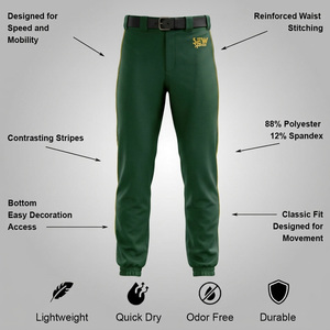 Pantalon de baseball de haute qualité pour adultes, athlétique, vente en gros, OEM, personnalisé pour équipe, respirant, imprimé vert, pour jeunes et hommes - Product Image 3