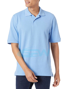 เสื้อโปโลผู้ชายสีฟ้าอ่อน แขนสั้น ผ้าฝ้าย สีพื้น สไตล์ลำลอง ระบายอากาศได้ดี ทอแบบอ็อกซ์ฟอร์ด ทรงปกติ - Product Image 2