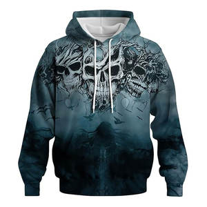 Sudadera con capucha estampada de calavera, diseño gráfico novedoso, estilo urbano gótico con estampado de esqueleto, manga larga y cordón ajustable - Product Image 2