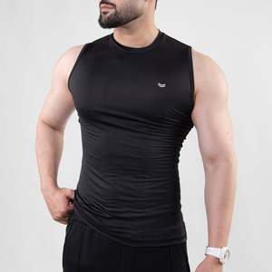 <b>Men's</b> Sleeveless Compression Tank Top O-Neck Slim Fit Quick Dry Breathable Solid Black Sporty Knitted Polyester Front Workout - Product Image 2