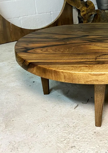 Mesa de Centro Moderna Redonda de Madera Maciza de Acacia, Duradera, Hecha a Mano, para Interiores y Exteriores, con Marco de Color Natural - Product Image 5