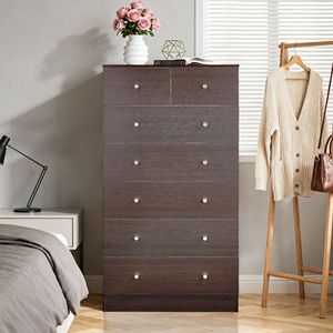Armoire à tiroirs 5+2 avec poignées dorées mates, en panneaux de particules bruns avec finition mélaminée texturée, 66*40*131cm, armoires de classement - Product Image 1
