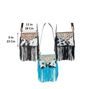 Sacs à bandoulière grande capacité pour femmes, sacs à main de créateur en cuir de vachette travaillé à la main, sacs bandoulière à franges style western, sacs à main bohèmes élégants style western - Product Image 2