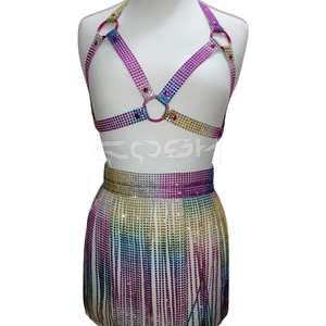 Conjunto de Minifalda con Flecos de Cristal Coloridos y Top de Tirantes de Lujo, Nueva Llegada 2026 - Product Image 1