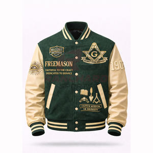 Chaqueta Universitaria Personalizada de Estilo Masónico – Cuerpo de Lana Premium con Mangas de Cuero PU y Símbolos Bordados - Product Image 1