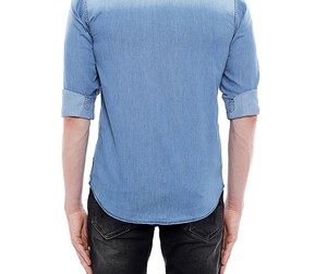 <b>Mens</b> Denim <b>Shirt</b> Embroidered Detail Long Sleeve Cotton <b>Jean</b> <b>Shirt</b> Button Front Chest Pocket Casual Fashion Top Custom Wholesale - Product Image 3