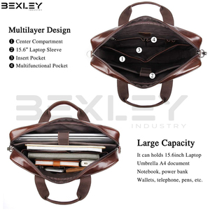 Maletín de Cuero Genuino Marrón para Hombre, Bolso de Hombro para Negocios con Asa, Logotipo Personalizado, Bolsos de Viaje para Portátil - Product Image 2