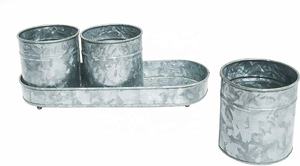 Lot de 3 jardinières rondes galvanisées personnalisables avec finition enduite de poudre de plateau pour jardin intérieur ou extérieur et décoration intérieure - Product Image 4